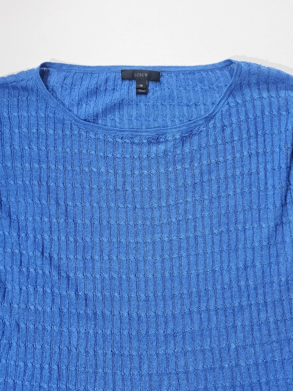 J. Crew‎ Lightweight Linen Cable Sweater Womens XS Blue Textured Quiet Luxury